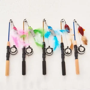 Interactive cat Toy with Fish Shape Telescopic Feathers