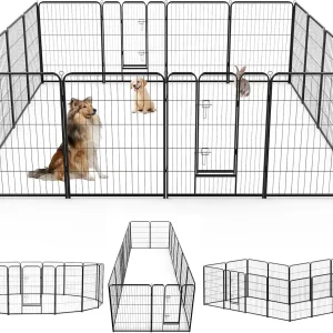 Dog Playpen Fence 16 Panel 40" Height Metal Exercise Pen with Door
