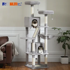 Large Tree Tall Multi-Level Plush Cat Condo with Scratching Posts/ Scratching Boards/ Perches Caves
